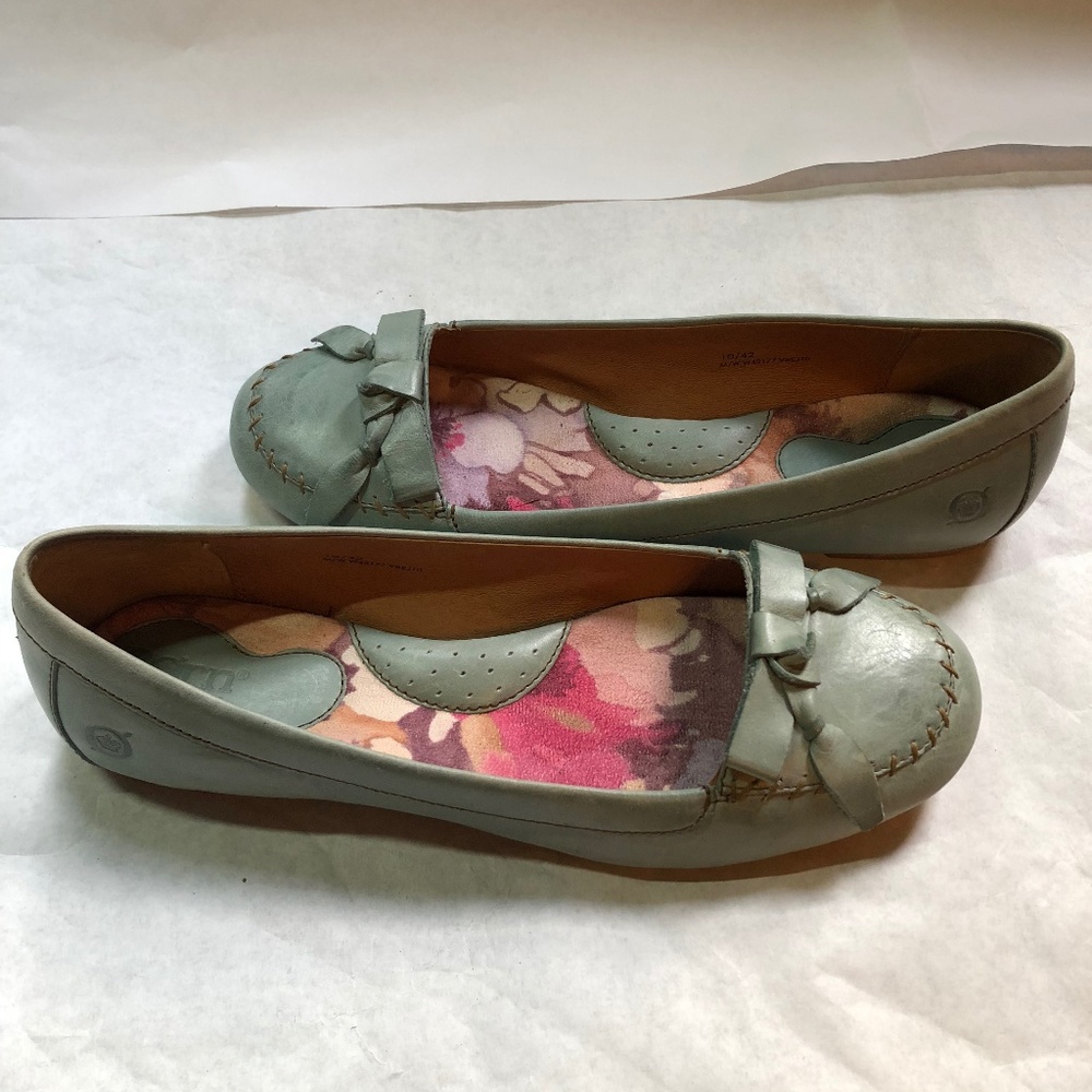 Women's Born Louise Blue Leather Bow Flats 10